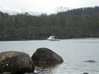 A ferry returning from Narcissus Bay