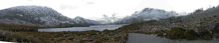 Panorama of Dove Lake and Cradle Mountain