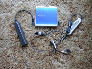 unit with the remote control, headphones and external battery